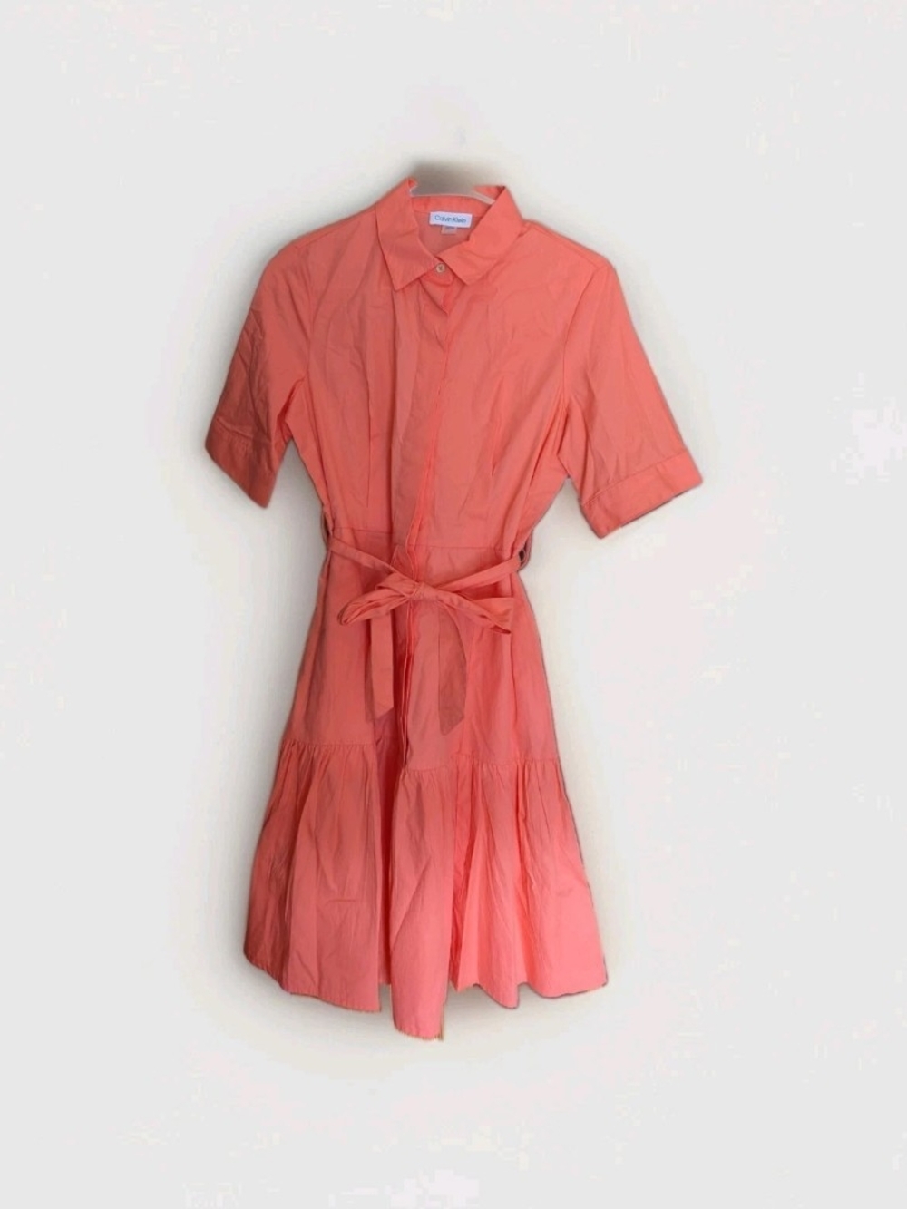 Calvin Klein Coral Pink Shirt Dress with Tie Waist